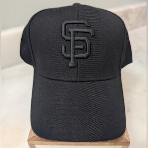 47 Brand San Francisco Giants Black On Black Logo Velcro Adjustable Hat SF MLB